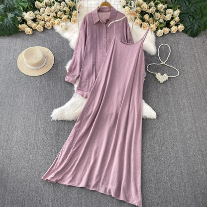 Muslim Women Shirt Dress Two Piece Set Solid Modest Suits Ramadan Musulman Ensemble Morocco Dubai Abayas Islam Outfits Jalabiya.