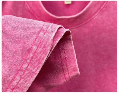 Personality washed vintage short sleeve T-shirt high-end 100% pure cotton men fashion round neck comfort lightweight casual top