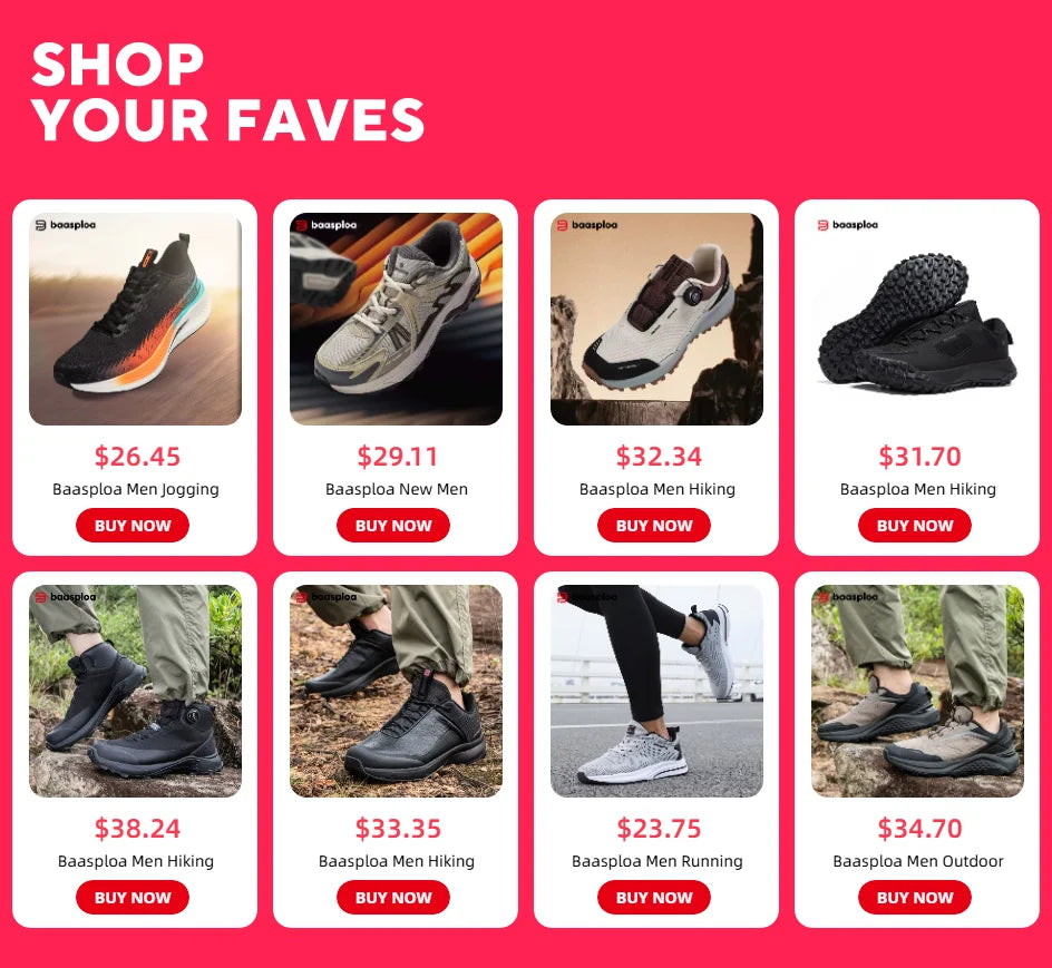 Baasploa Wanderschuhe Herren Outdoor Wasserdicht Camping Beständig Rutschfeste Turnschuhe Männlich Lässig Leichte Schnür-Wanderschuhe.