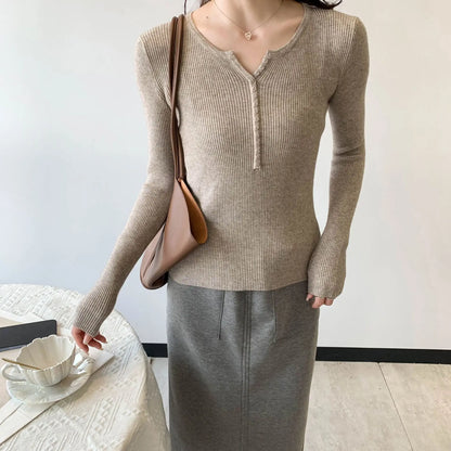2026 frühling Herbst Grundlegende Pullover Gestrickte Frauen Pullover Taste Oansatz Pullover Weibliche Pullover Schlank Solide Bold Streifen Tops.