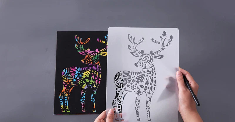 Scratch Art Paper Set 10 Sheets 5 Stencil Templates World Landmarks Animal DIY Kit Creative Painting Craft Magic Toy Kids Gift.