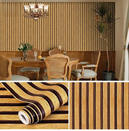 Self-adhesive Wall Wallpaper Wood Grain Striped Peel and Stick Wallpaper Removable Self-adhesive Vinyl Furniture Dormitory Home