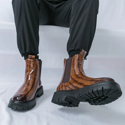 Street Style Pointed Toes Chelsea Boots Stylish Leather Ankle Boots Fashion High Top Shoes Party Business Motorcycle Boots Botas.