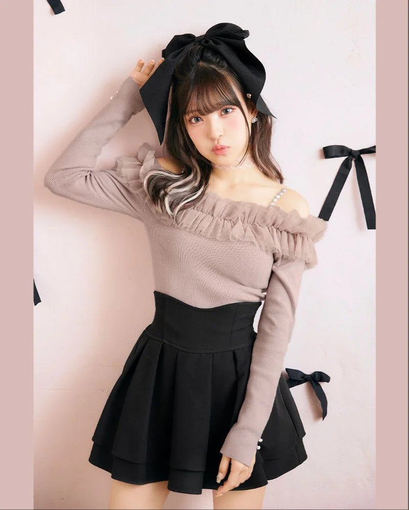 Japanese Lolita Skirts Ruffled Pleated Plaid Skirt Women 2025 Spring New Elastic High Waist Slimming Gentle Mini Skirt Culottes.