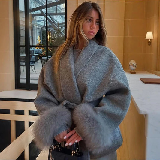 Tornova 2025, neuer Fuchspelz-Wollmantel für Damen, kurzer Mantel, Bürodame, abnehmbar, elegant, doppelseitiger Wollmantel, Strickjacke.