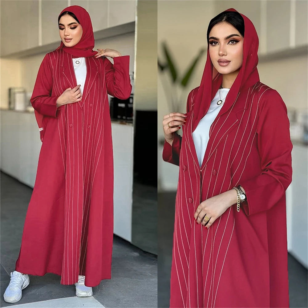 Ramadan Eid Red Kimono Open Abaya Damen Dubai Luxury Islam Muslim Summer Women Kebaya Kaftan Robe Femme Musulmane without hijab.