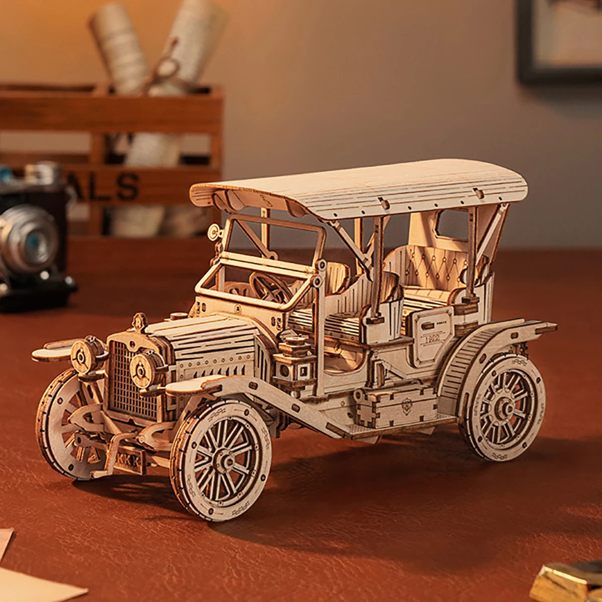 Classic Car 3D Car Wooden Puzzle Scale Model,DIY Model Kit, Handcraft Gift,Home Decoration,Mechanical Model Kit, Building Toy.