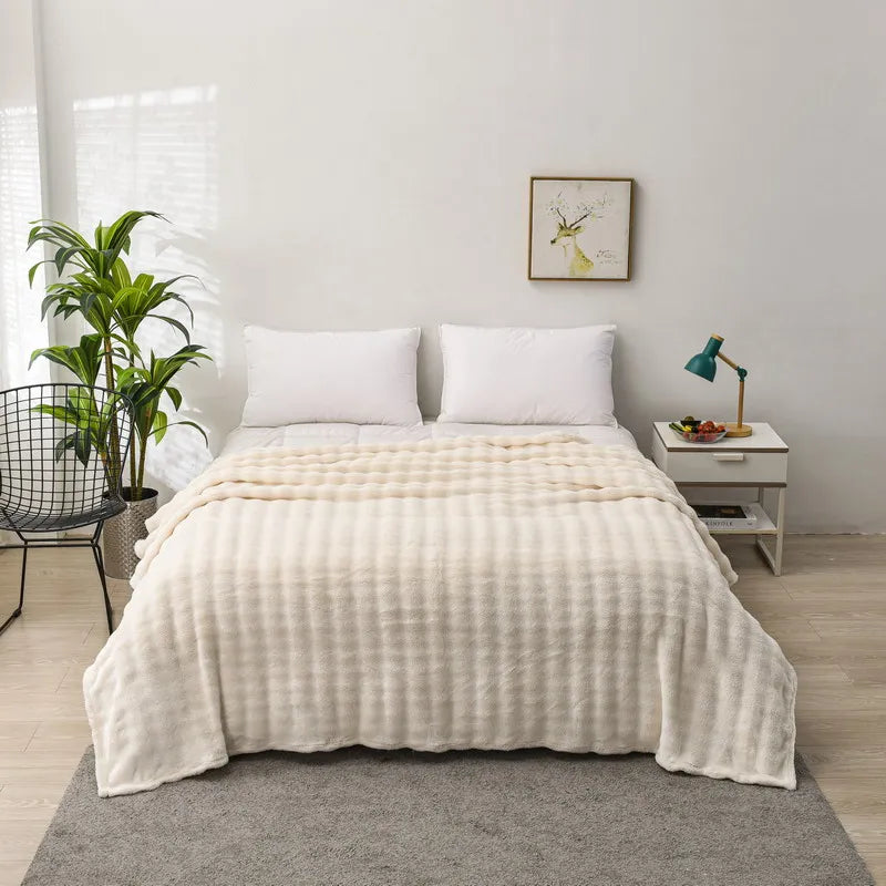 Solid Color Flannel Rabbit Fur Blanket Nap Cover Blanket Soft Sofa Blanket Coral Fleece Cover For Bedroom Manufacturer Wholesale