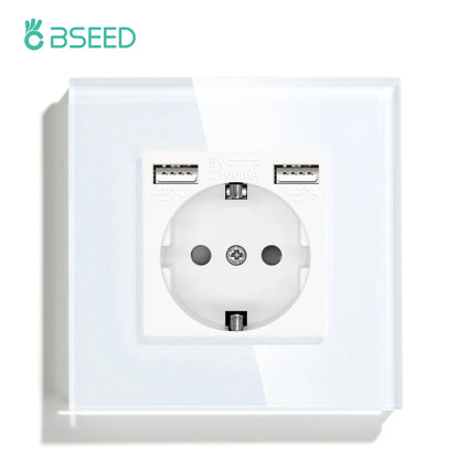 BSEED 1/2/3Gang Touch Licht Schalter Glas Panel 2Way Wand Schalter Led Ändern Schalter Blaue Hintergrundbeleuchtung EU Steckdosen USBC Port