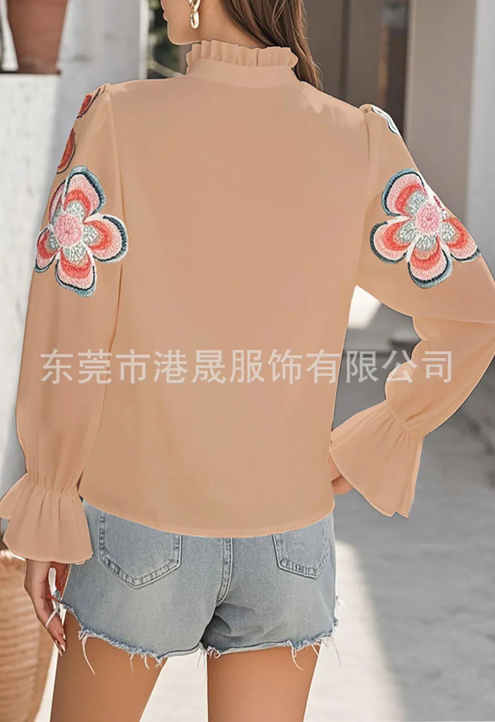 New Fashion American European Women's Printed Casual Trendy Loose V-neck Long Puff Sleeve Simple Basic Shirts Female Clothes.