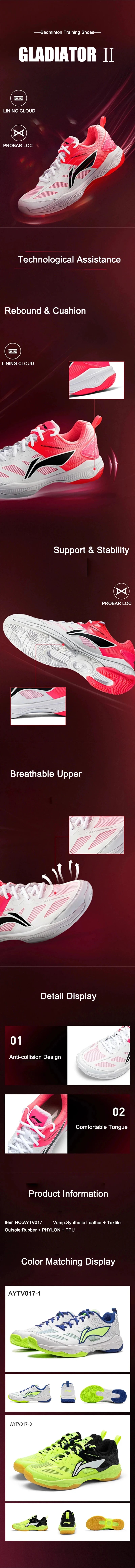 LI-NING GLADIATOR 2 Unisex stoßdämpfende, reboundende, atmungsaktive, weiche Badminton-Trainingsschuhe AYTV017.