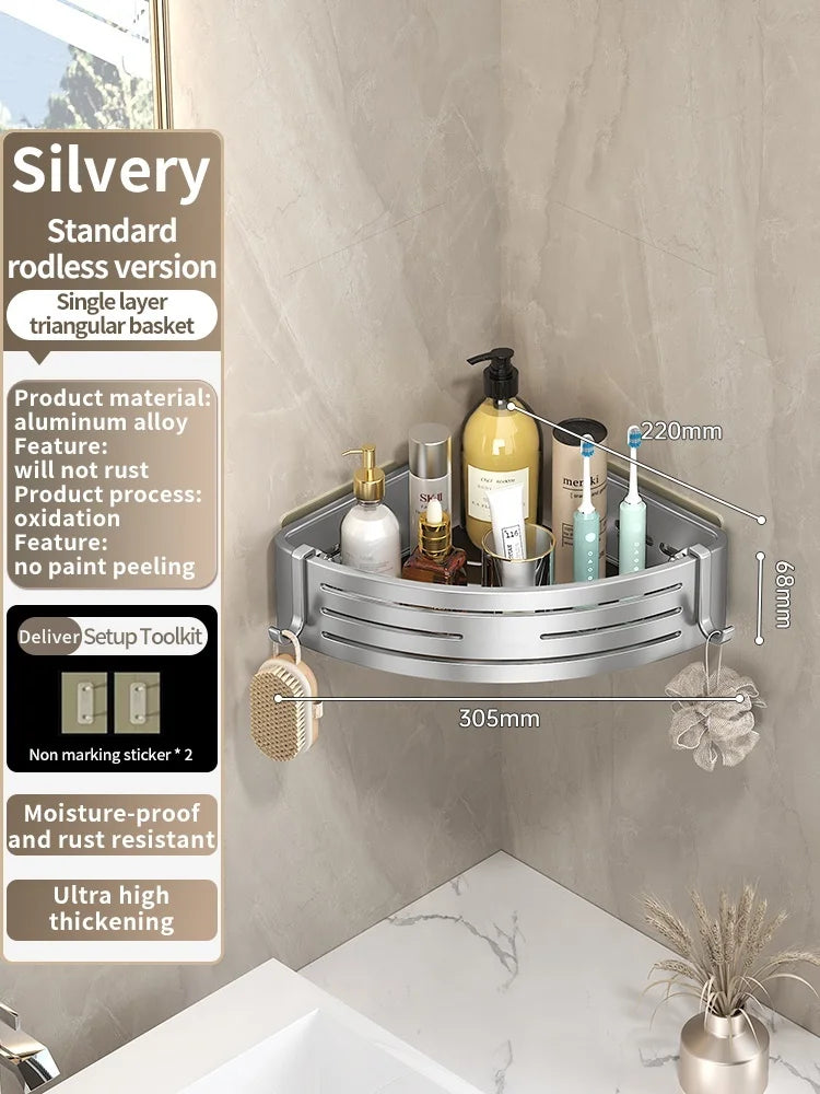 Kein Bohren Aluminium Badezimmer Regal Regale Shampoo Make-up Lagerung Halter Küche Organizer Wand Badezimmer Zubehör