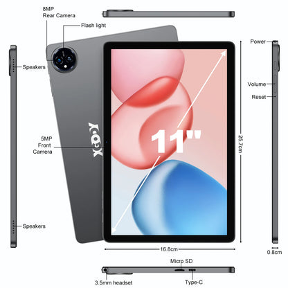XGODY Q17 Android 15 Tablet 11 inch A573 Octa-Core CPU 2K HD Touch Screen 16GB RAM 256GB ROM Android 15 8000mAh 13MP+8MP Camera.
