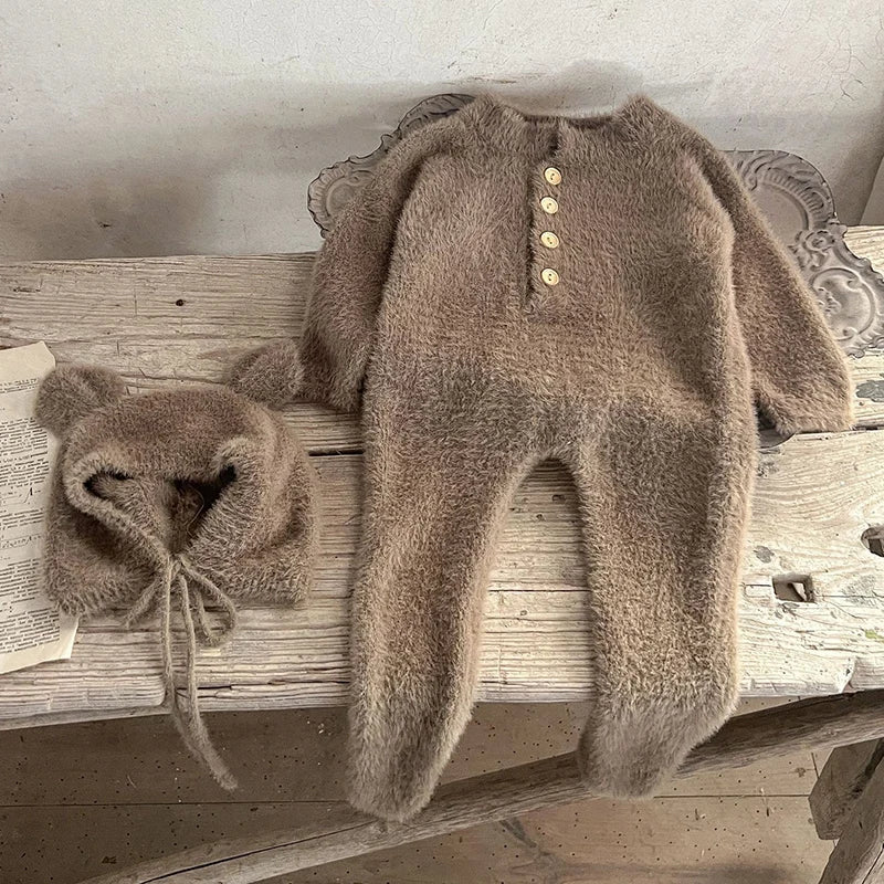 2024 neue Herbst Infant Baby Jungen Mädchen Overall + Hut Samt Einfarbig Lange SleevedNewborn Baby Mädchen Bodys Baby kleidung.