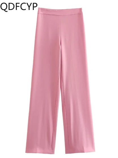 Women's Blazer New Spring Elegant Casual Office Lady Pink Jacket Coat Fashion High Waist Loose Wide Leg Trousers Pant Suit