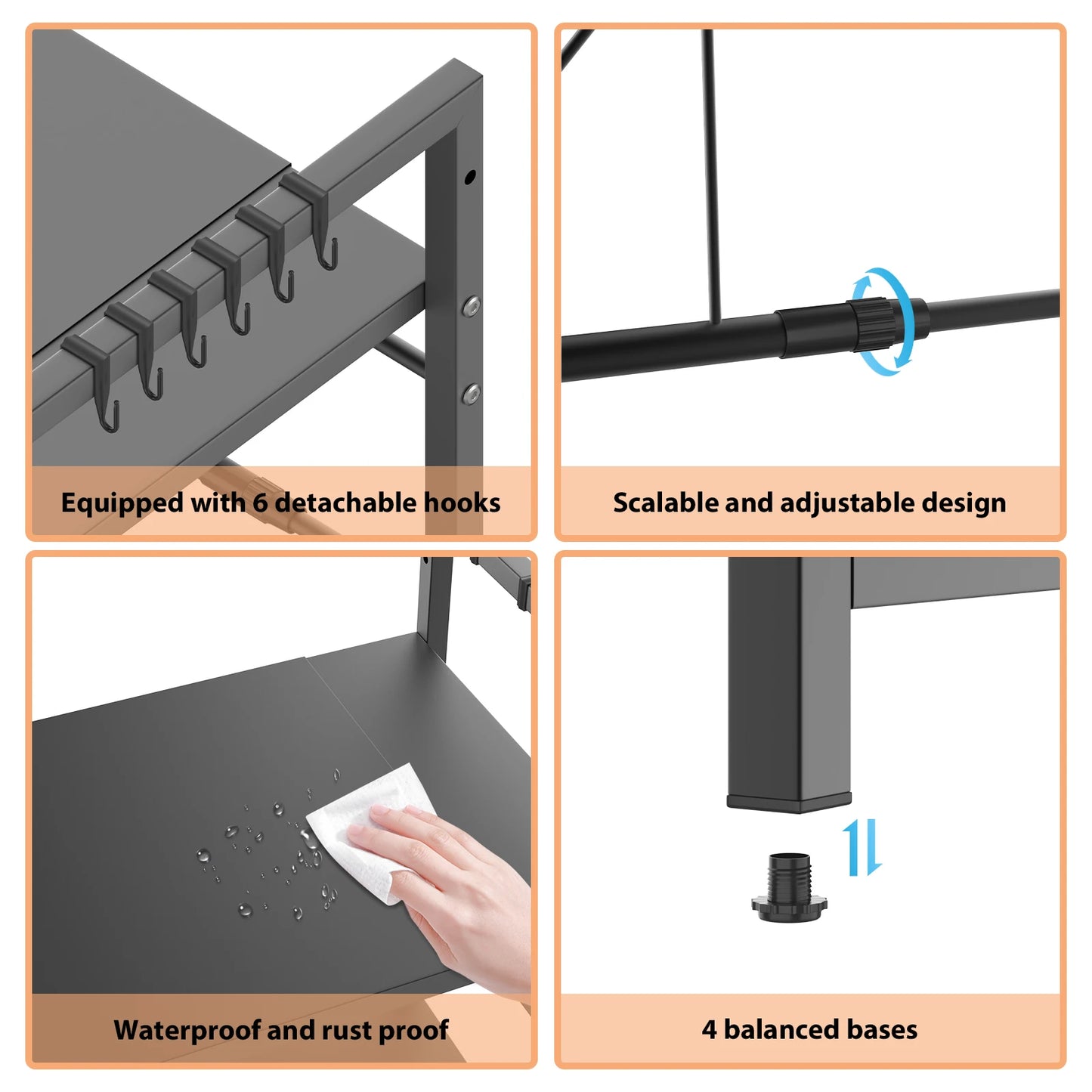 Kitchen Storage Rack Metal Condiment Organizer Shelf Expandable Microwave Shelf Height Adjustable.
