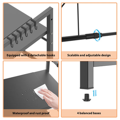 Kitchen Storage Rack Metal Condiment Organizer Shelf Expandable Microwave Shelf Height Adjustable.