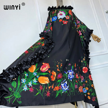 WINYI Middle East Print kaftan fashion african clothing beach outfits for women evening maxi dress muslim abaya dubai luxury.