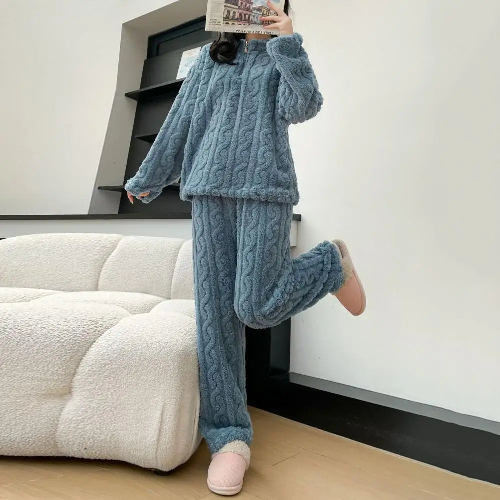 2-teiliges Set, verdickt, warm, modisch, Samt-Pyjama, Herbst-Winter, gepolstert, Damen, lässig, elastisch, gestreift, bequem, Homewear.