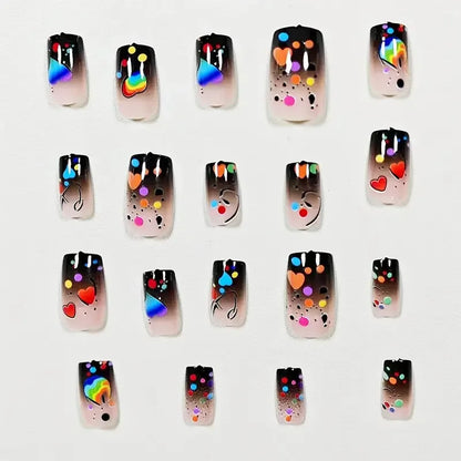 24pcs/set Medium long square fake nails for women girls cute heart flowers feather butterfly design press on false nail art tips