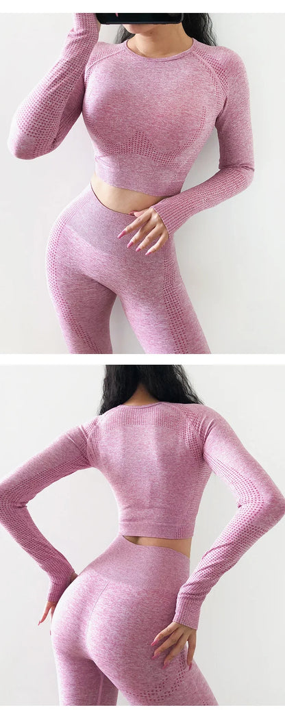 Seamless Yoga Shirt Women Fitness Long Sleeve Crop Top Workout Tops Gym Clothes Sportswear Running T-shirts.