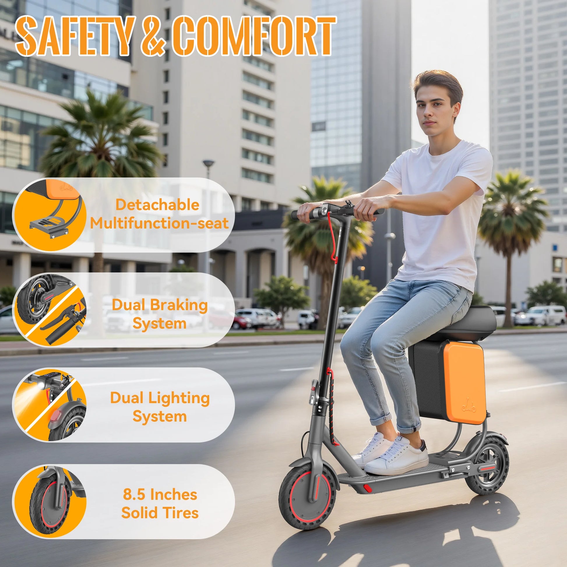 JUICEASE 350W Electric Scooter 350W Motor 36V 25KM Long Range 8.5Inch 31KM/H with Seat Storage Box Smart App Foldable Escooter.