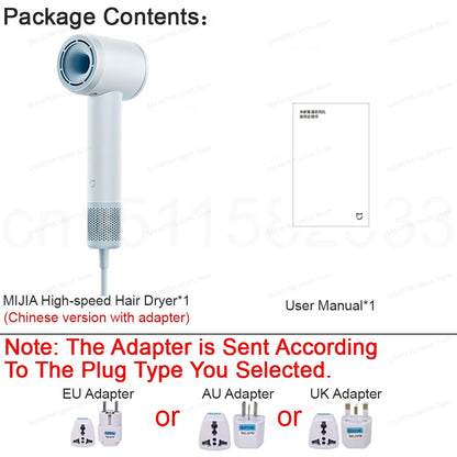 2025 New XIAOMI MIJIA High-Speed Hair Dryer,110000rpm,62m/s Powerful airflow,8 Airflow Mode,347g 4 Color,CN Version With Adapter.