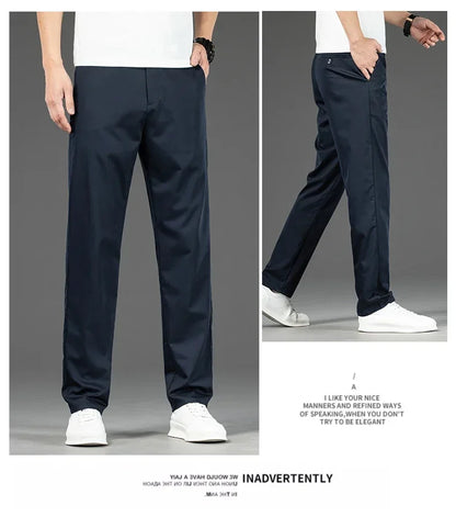 Thin Men Bamboo Summer Pants Casual High Quality Business Classic Fashion Stretch Slim Formal Straight Trousers Black Gray Khaki.