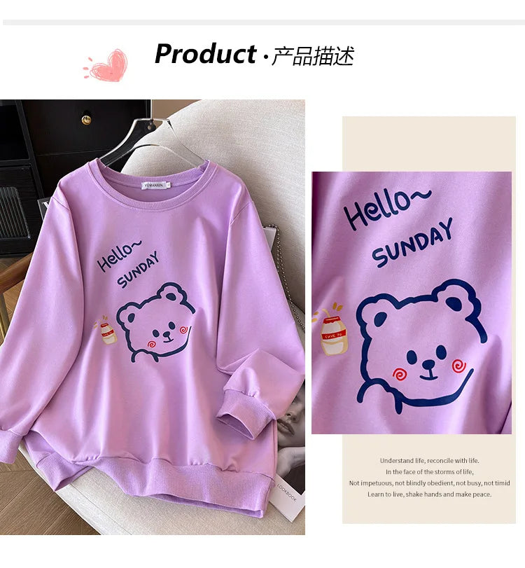 170 kg Plus Größe Damen Büste 170 Frühling Herbst Lose Langarm Cartoon Print Pullover Sweatshirts 4XL 5XL 6XL 7XL 8XL 9XL.