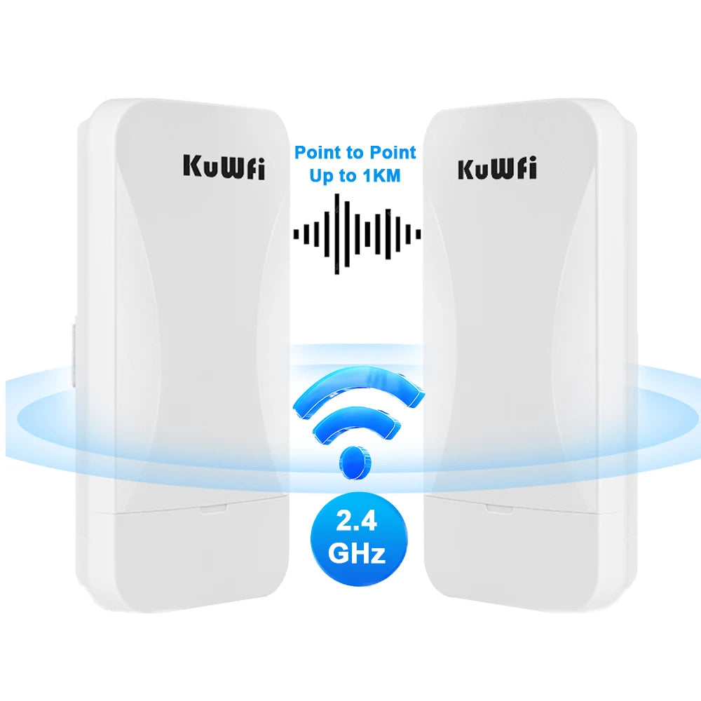 KuWfi 300Mbps Outdoor CPE Bridge 2.4G Wireless WiFi Bridge AP Repeater Mode Signal Amplifier PTP PTMP Up to 1KM WAN LAN 24V POE.