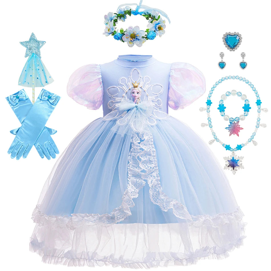 Mädchen Schneekönigin Spitze Schleife Prinzessin Kleid Elsa Cosplay Disney Performance Kleidung Kinder Halloween Karneval Party Fee Outfits