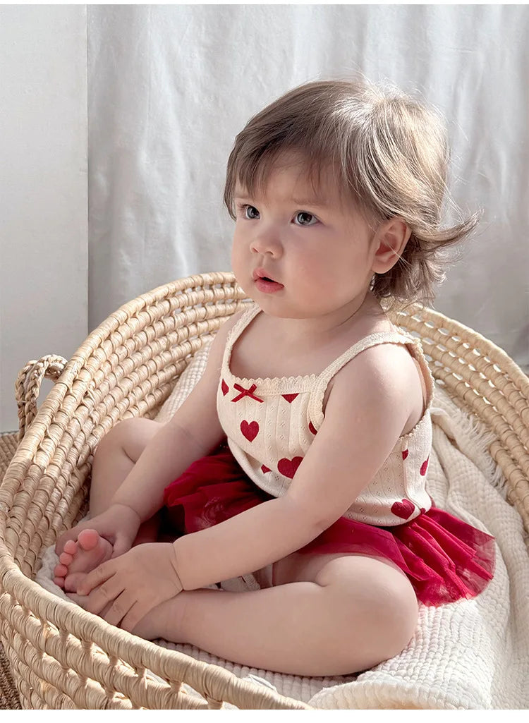 0-24M Baumwolle Baby Mädchen Strampler Herz Druck Nette Prinzessin Body Sommer Neugeborenen Kind Baby Kleidung Kurzarm outfit.