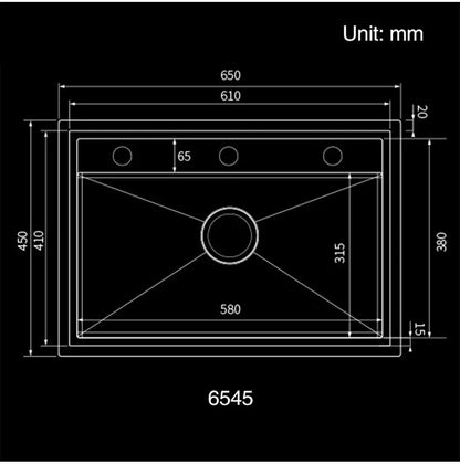 Nanometer Double Cover Hidden Kitchen Sink 304 Stainless Steel 3 Holes Handmade Single Large Size Kitchen Hidden Sinks