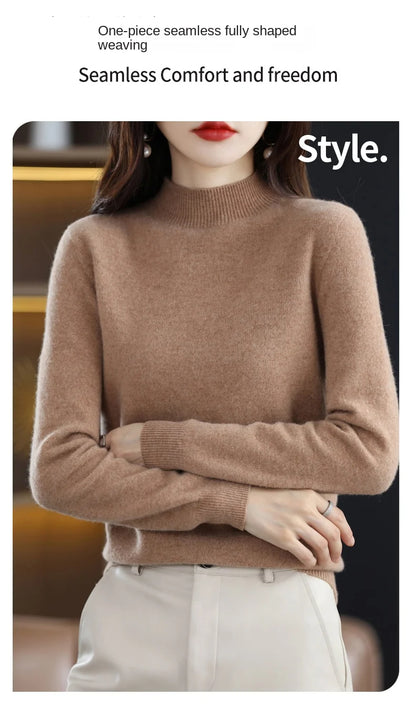 100% Pure Wool Half-neck Pullover In Autumn And Winter New Cashmere Sweater Women's Casual Knit Top Women's Coat 19 Colors.