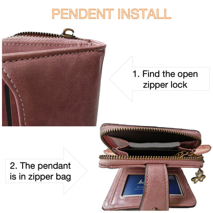 Women's Short Oil Wax Leather Coin Purse Fashion Buckle Zipper Wallet Driver's License Card Bag.
