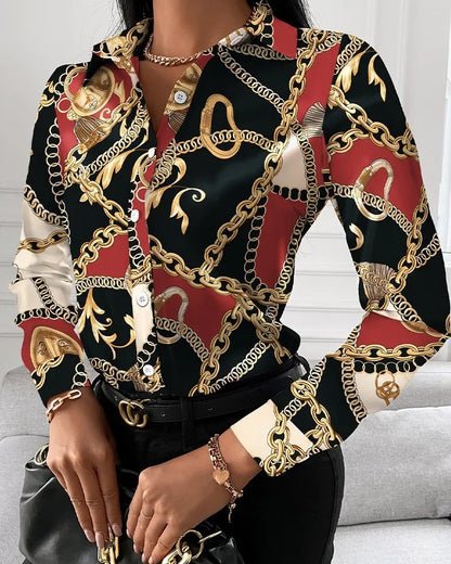 Summer New Women's Long-sleeved Shirt, Single-breasted Printed Shirts Fashion Casual Tops Camisa Female Chemise S-XXL