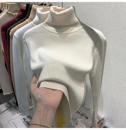 2025 neue Verdicken Hohe Kragen Pullover frauen Pullover Top Winter Warme und Weiche Einfarbig Inneren Tragen Bodenbildung Shirt