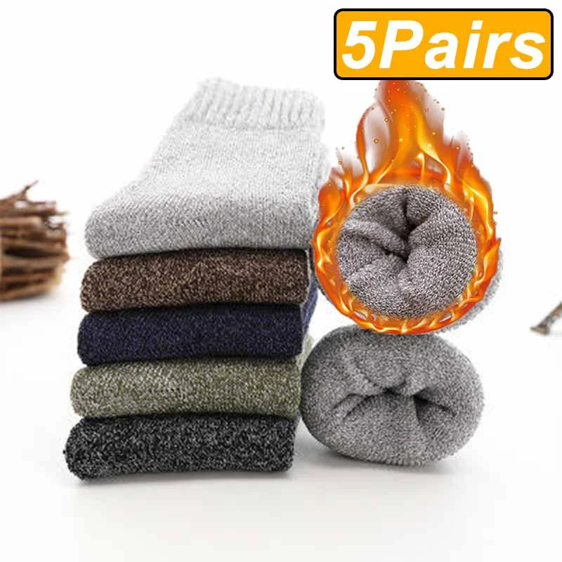 5 Pairs Winter Warm Men’s Socks thick Male Women Socks Super Thicker Solid Socks Winter Socks Against Cold Snow Terry Socks
