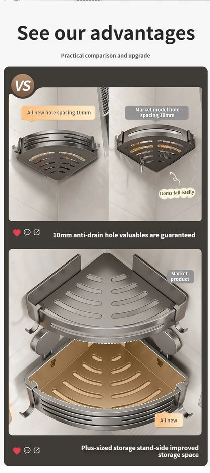 Badezimmer-Aufbewahrungsregal, Saugnapf, perforationsfreies Badezimmer, dreieckiger Toilettenwaschbehälter, Eck-Badezimmer-Aufbewahrungsregal