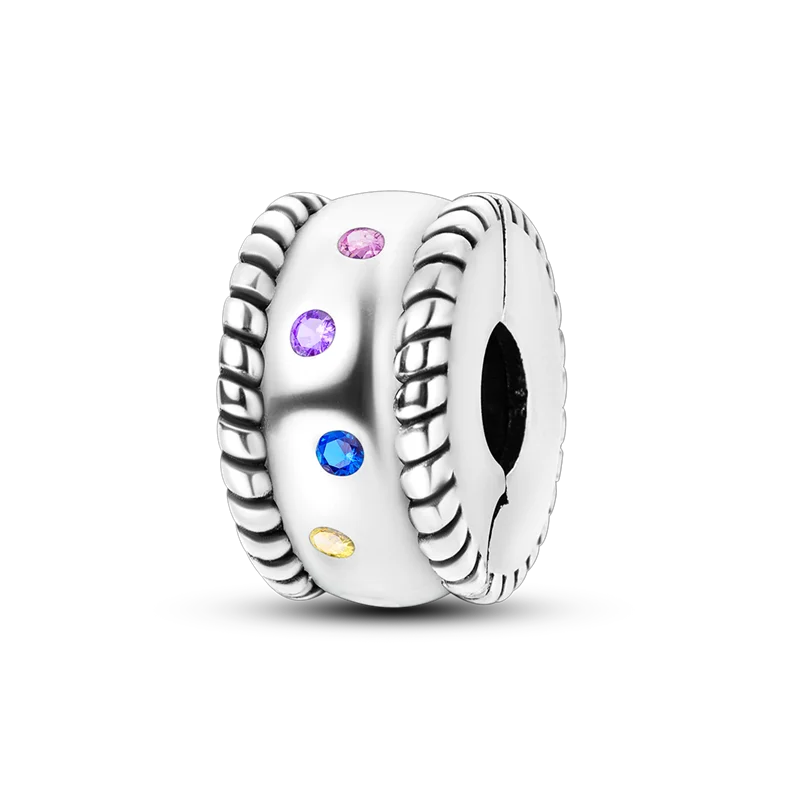 Silver Clasp 925 Sterling Silver CZ pave Clip Charms Daisy Beads Stopper Safety Chain fit Original Bangle Bracelet Jewelry Clip