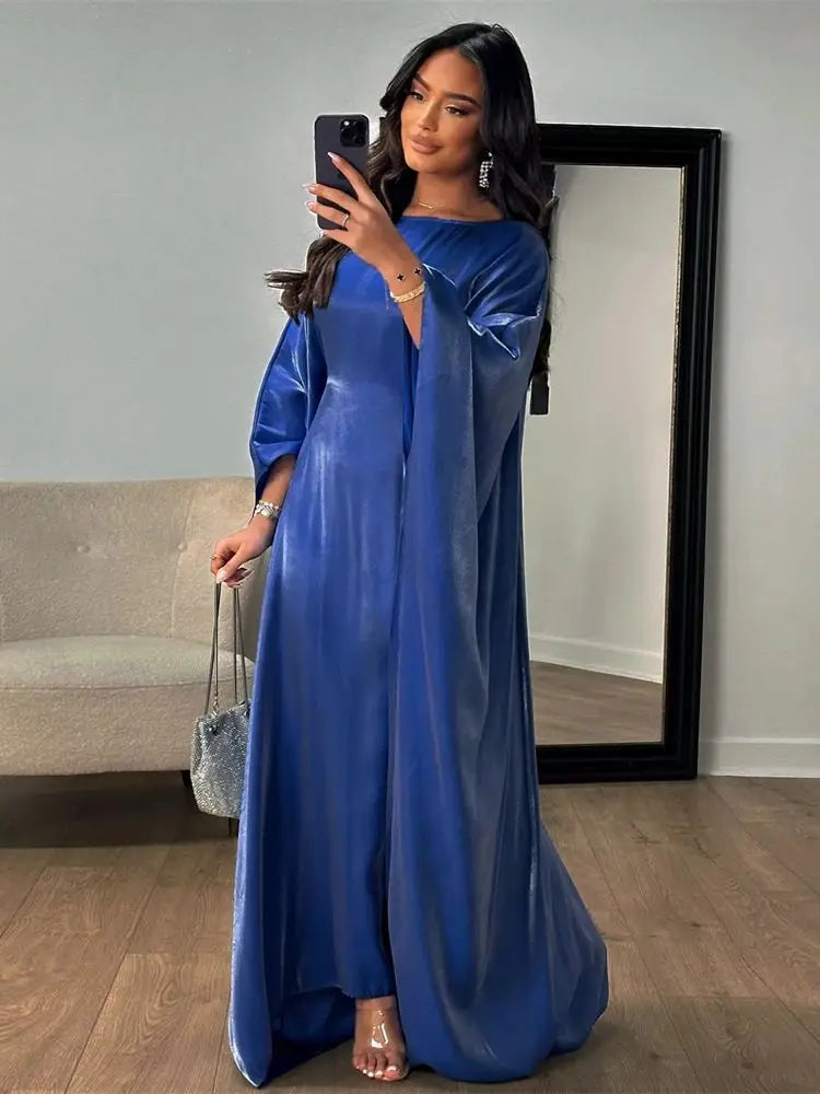Batwing Butterfly Sleeve Satin Khimar Abaya Dubai Muslim Maxi Dress Kaftan Abayas For Women Kebaya Caftan Robe Femme Vestidos