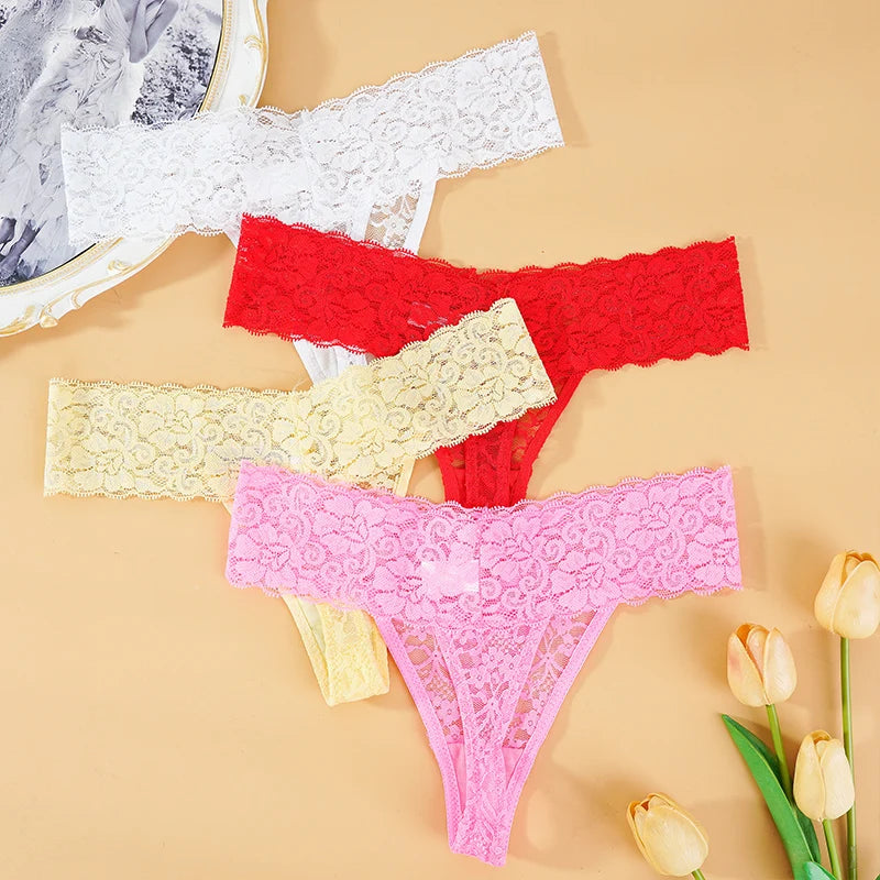 3PCS Lace Floral Women Panties Low Waist Breathable Briefs Female Thong Underwear M-2XL Solid Sexy G-String Transparent Panty.