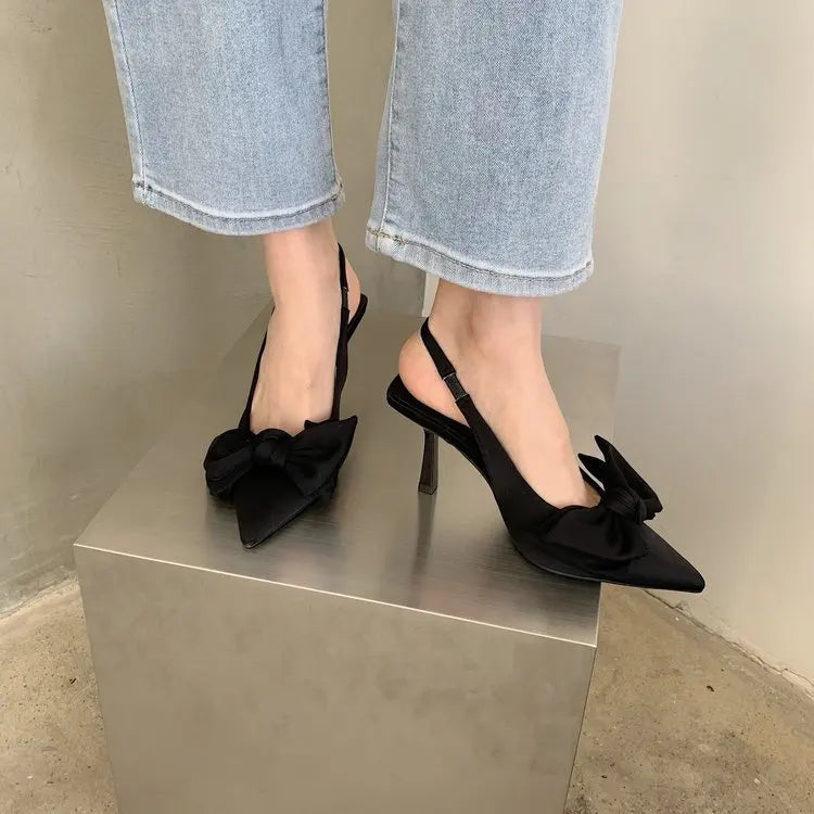 Women Shoes 2024 Spring New Butterfly Knot Women Slingbacks Heels Shoes Sexy Dress Thin Heel Pointed Toe Ladies High Heels Women.