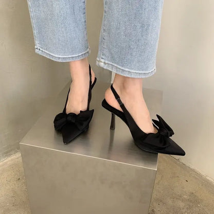 Women Shoes 2024 Spring New Butterfly Knot Women Slingbacks Heels Shoes Sexy Dress Thin Heel Pointed Toe Ladies High Heels Women.