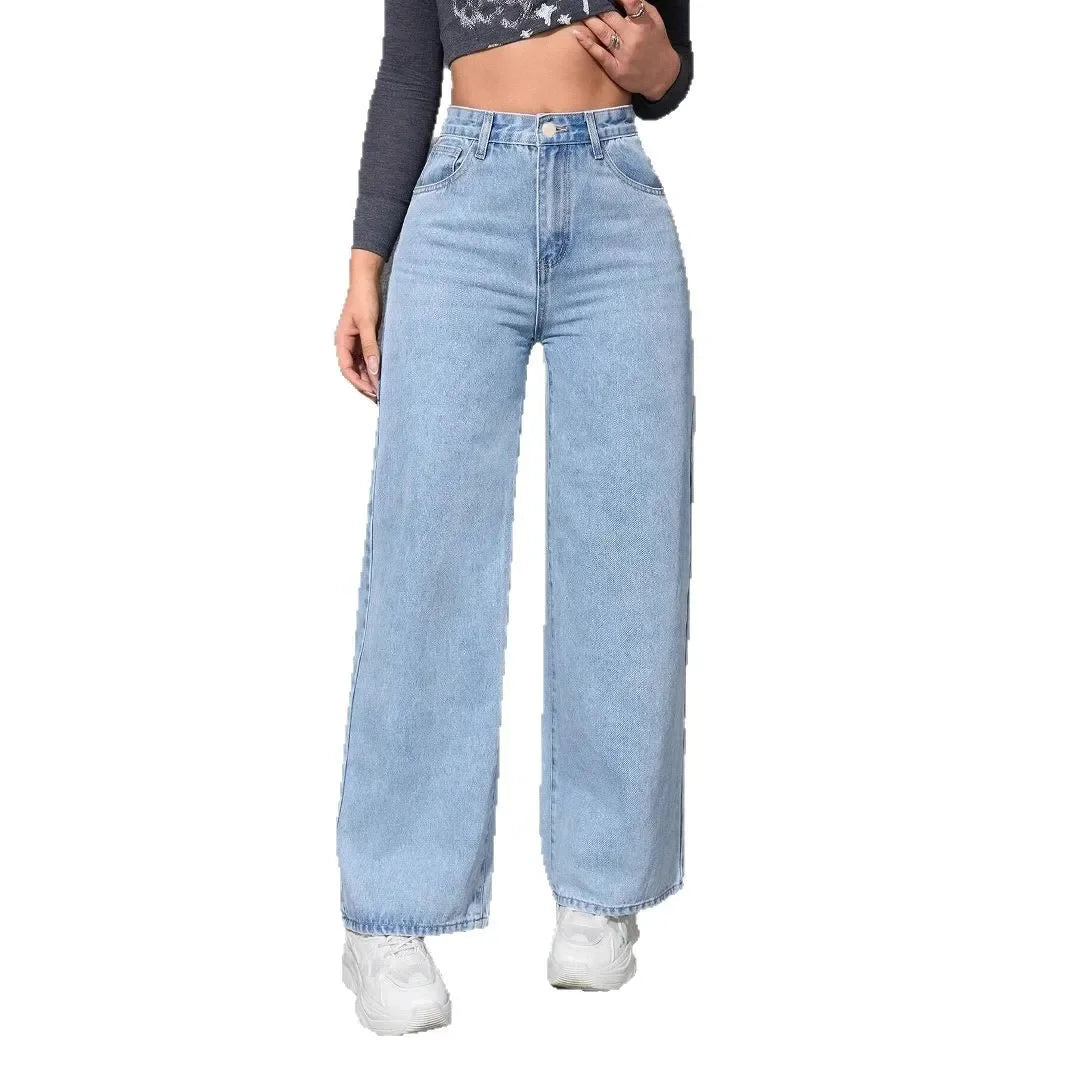 Jeans Women Denim Pant Wide Leg Pants Denims High Waist Washed Distressed Basics Straight Trousers 2025 Streetwear Floor Length.