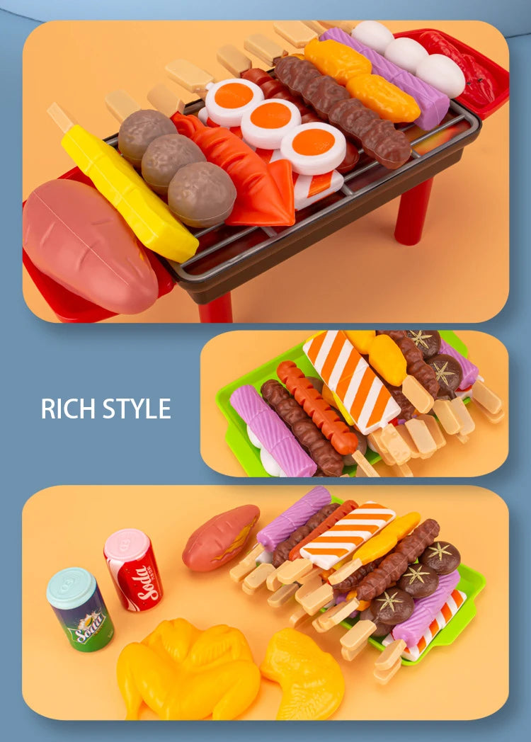 Baby Dress Up Kitchen Toys BBQ Set Kids Simulated BBQ Cookware Cooking Simulated Food Cosplay Educational Gift Toys.