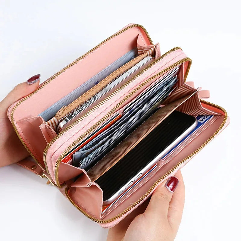 2025 New Women's Fashion Embossed Long Zipper Wallet with Large Capacity Double layer Zipper Phone Pocket Wallet.
