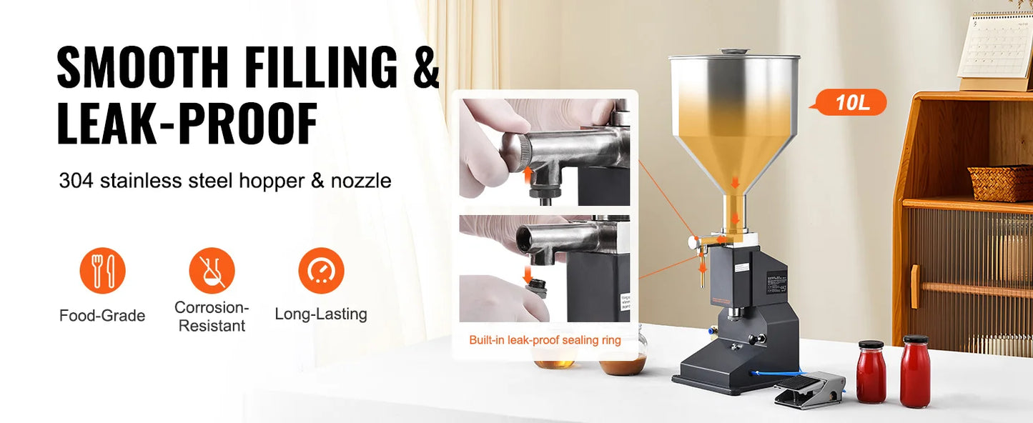 SucceBuy 5-50/100ml A02 Pneumatic/Manual Paste Liquid Filling Machine Bottle Liquid Filler Pedal for Water Juice Cosmetic Milk.