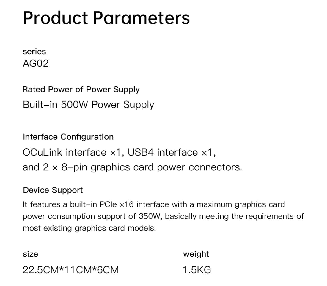 AOOSTAR AG02/AG01 EGPU Dock with OCuLink & USB4 Dual Ports, PCIe 4.0 x4 High Speed for Laptop Mini PC External Graphics Card.