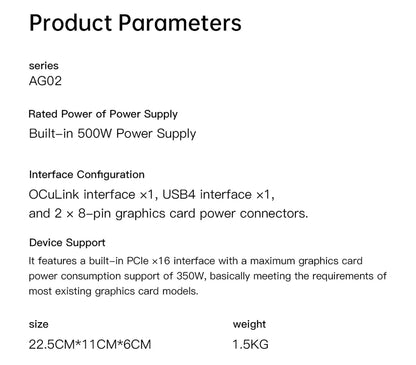 AOOSTAR AG02/AG01 EGPU Dock with OCuLink & USB4 Dual Ports, PCIe 4.0 x4 High Speed for Laptop Mini PC External Graphics Card.